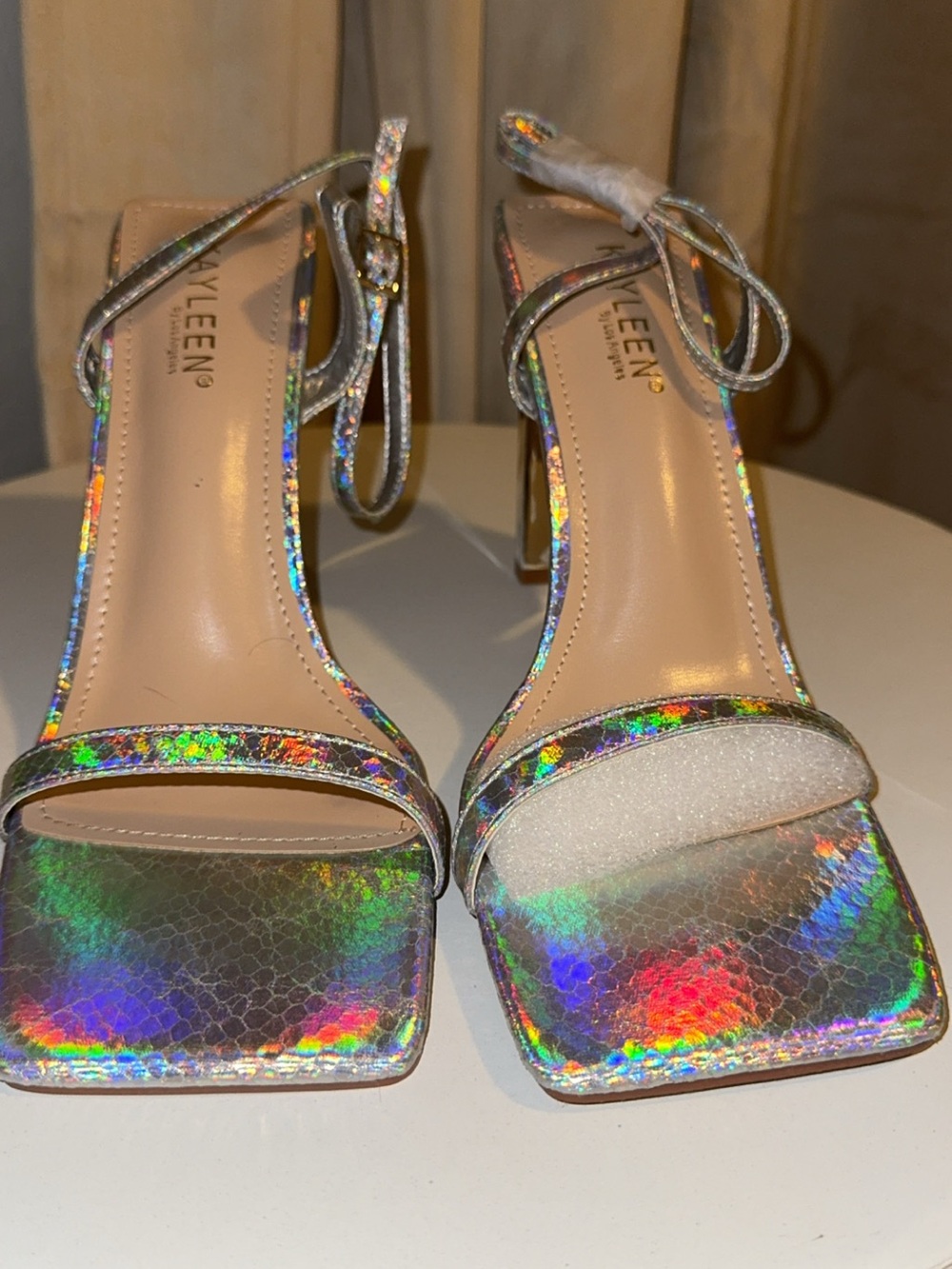 Kayleen by Los Angeles Brar Silver Ankle-Strap Heels